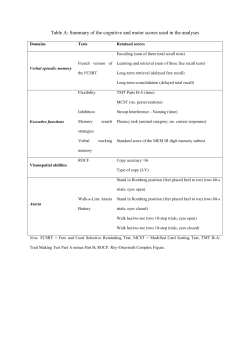 Table A: Summary of the cognitive and motor scores used in the