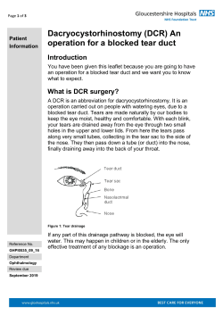 Dacryocystorhinostomy (DCR) An operation for a blocked tear duct