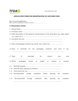 APPLICATION FORM FOR REGISTRATION OF LOW RISK FOOD
