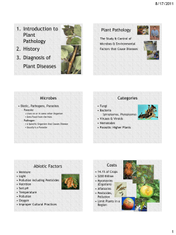 1. Introduction to Plant Pathology 2. History 3. Diagnosis of Plant