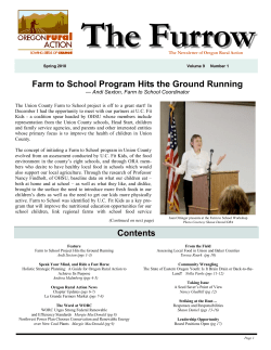 Contents Farm to School Program Hits the Ground Running