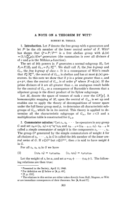 A NOTE ON A THEOREM BY WITT1 1. Introduction. Let F denote the