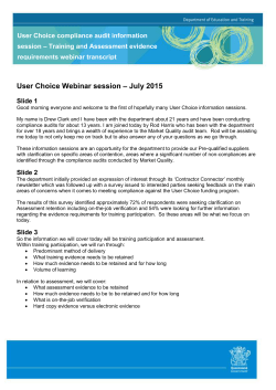 User Choice Webinar session – July 2015