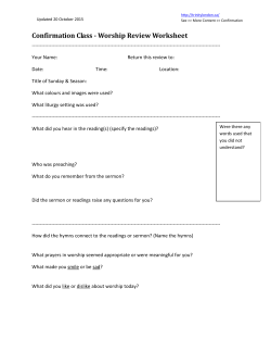 Confirmation Class - Worship Review Worksheet
