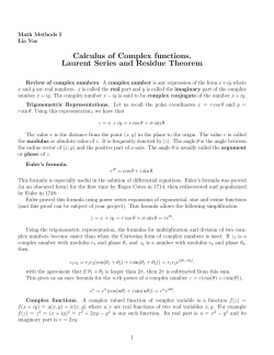 Calculus of Complex functions. Laurent Series and