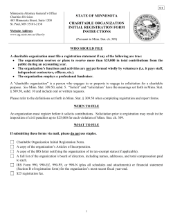 STATE OF MINNESOTA CHARITABLE ORGANIZATION INITIAL