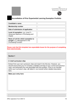 Accreditation of Prior Experiential Learning Exemption Portfolio
