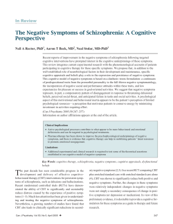 The Negative Symptoms of Schizophrenia: A Cognitive Perspective