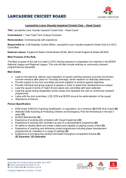 Lancashire Lions Visually Impaired Cricket Club &ndash; Head Coach