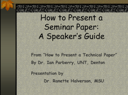 How to Present a Theoretical Paper: A Speaker`s Guide