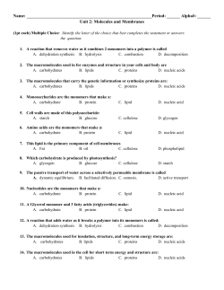 Membranes, Transport and Macromolecules TEST 2