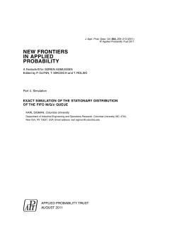 NEW FRONTIERS IN APPLIED PROBABILITY