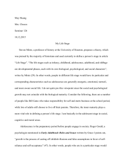 May Huang Mrs. Chocos Seminar 126 10,12,2015 My Life Stage