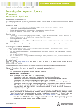 Investigation Agents Licence - Consumer and Business Services