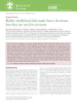 Bolder stickleback fish make faster decisions, but