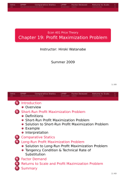 Econ 401 Price Theory Chapter 19: Profit Maximization Problem