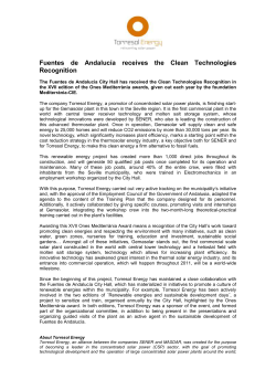 Fuentes de Andaluc&iacute;a receives the Clean Technologies Recognition