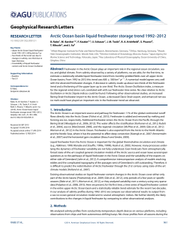 Arctic Ocean basin liquid freshwater storage trend 19922012