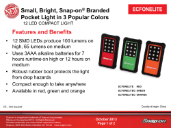 Small, Bright, Snap-on&reg; Branded Pocket Light in 3 Popular Colors