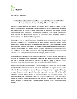FOR IMMEDIATE RELEASE Bamboo Finance Financial Inclusion