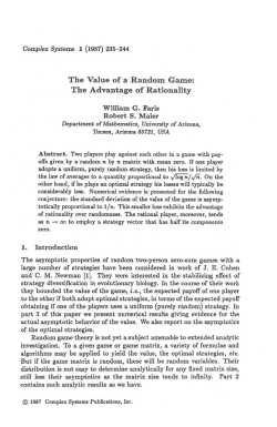 The Value of a Random Game: The Advantage