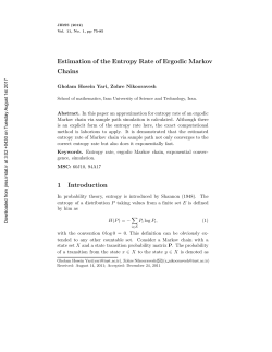 Estimation of the Entropy Rate of Ergodic Markov Chains 1