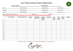2017 Winter Season Player Registration Team Name