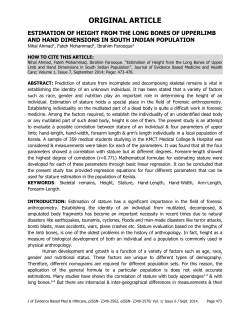 original article estimation of height from the long bones of upperlimb