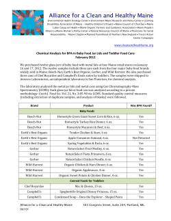 Testing Results of BPA in Baby Food