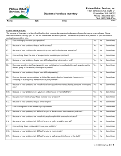 Dizziness Handicap Inventory Plateau Rehab Services, Inc. 1427