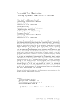Preferential Text Classification: Learning Algorithms and - Isti-Cnr