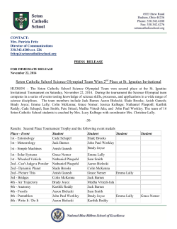 Seton Catholic School Science Olympiad Team Wins 2 Place at St