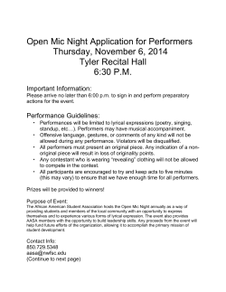 Open Mic Night Application for Performers Thursday, November 6