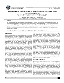 Ethnobotanical Study of Plants of Raigarh Area, Chattisgarh, India