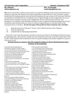 Summer Assignment Checklist Item Chapter/s used Done