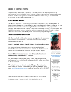 SCIENCE AT TARRAGON THEATRE As the first play of