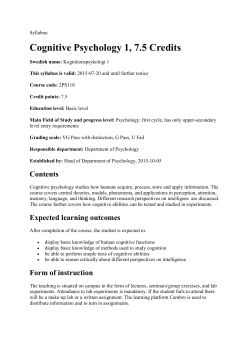 Cognitive Psychology 1, 7.5 Credits