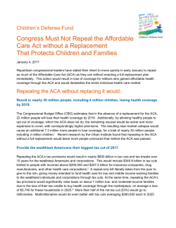 Congress Must Not Repeal the Affordable Care Act without a
