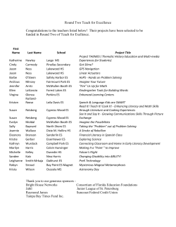 Round Two Teach for Excellence Congratulations to the teachers