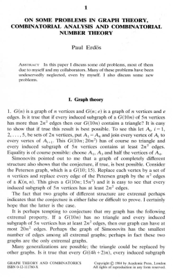 1 ON SOME PROBLEMS IN GRAPH THEORY, COMBINATORIAL