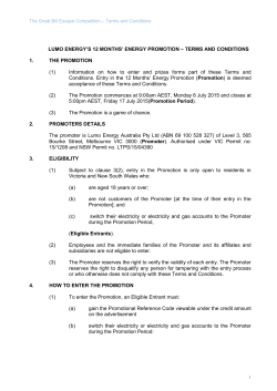 LUMO ENERGY`S 12 MONTHS` ENERGY PROMOTION &ndash; TERMS