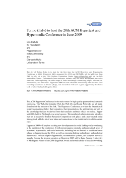 Torino (Italy) to host the 20th ACM Hypertext and