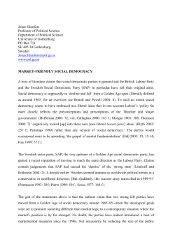 Jonas Hinnfors Professor of Political Science Department of Political