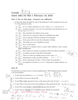 NAME Math 4361/52 T4st 1 February 10, 2016