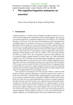 1 The cognitive linguistics enterprise: an overview 1