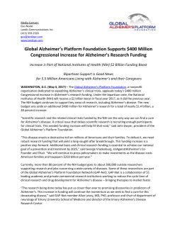 Global Alzheimer`s Platform Foundation Supports $400 Million