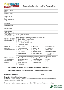 Booking Form for Play Rangers Party