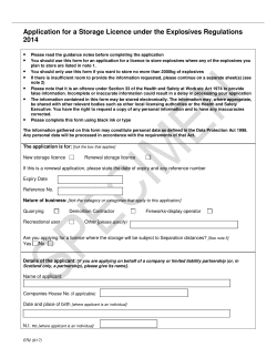 Application for a Storage Licence under the Explosives