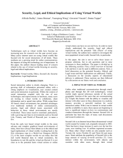 Security, Legal, and Ethical Implications of using Virtual Worlds