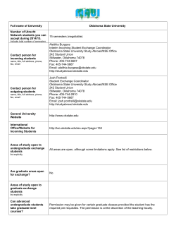 Full name of University Oklahoma State University Number of